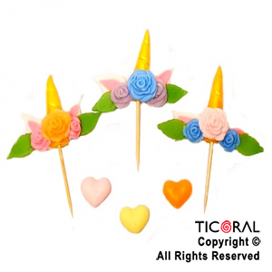 ADORNO SET MINI UNICORNIO FLORES A.PORC FRIA x 4